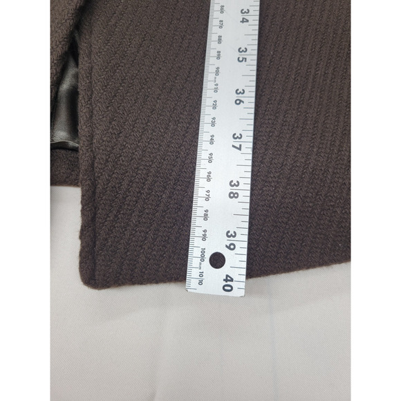 Mackage Asymmetrical Long Trench Coat Wool Coat P/S Chocolate Brown Leather - Picture 7 of 16